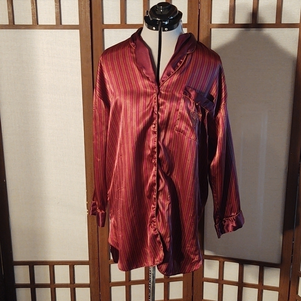Vintage Gold Label Victoria's Secret Striped Embroidered Sleepshirt / Nightgown